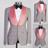 Aidase Pink Plaid Men Suit Tailor-Made 2 Pieces Blazer Vest One Button Wide Lapel Wedding Groom Fashion Business Causal Prom Tailored aidase-shop