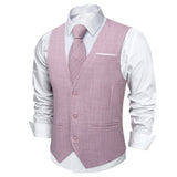 Aidase Men Vest Pink Solid Necktie Pocket Square Cufflinks Set Wedding Party Business Men's Waistcoat