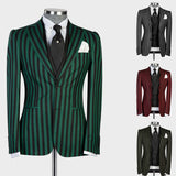 =Aidase Men's Suit 3 Pieces Blazer Vest Pants Peaked Lapel Single Breasted Tuxedo Wedding Groom Pinstripes Formal Tailored Costume Homme aidase-shop