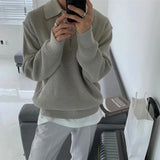 Men Lapel Sweater  Autumn Winter Warm Casual Knit Pullover Tops Fashion Loose Zipper Long Sleeve Sweater Male Jumper Clothes