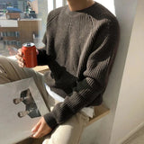 Aidase Men Autumn Winter Korean Style Loose Round Neck Knitted Sweater Gender-Neutral Trendy Casual Solid Color Simple Sweater Unisex aidase-shop