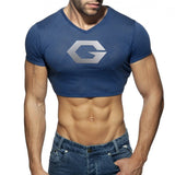 Aidase Mens Male Club Round Neck T-Shirt Printing Crop Tops Summer Gym Running Sportswear Club Sexy Skinny Short Sleeve Cosplay Costume aidase-shop