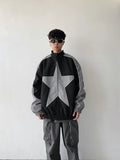 Aidase Retro Bomber Jacket Men Women Five-pointed Star Patchwork High Street Varsity Coats Oversized Harajuku Y2k Sport Outwear Autumn aidase-shop