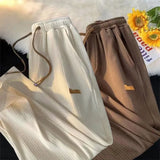 Aidase Simplicity Trend Summer Casual Pants Men's Elastic Waist Drawstring Pocket Quick Drying Thin Ice Silk Wide Leg Straight Trousers aidase-shop