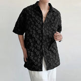 Aidase Vintage Florals Foaming Print Shirt Men Leisure Loose Button Lapel Short Sleeve Cardigan Men Tops Summer Fashion Black Shirts aidase-shop