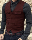 44.28Aidase Men's Suit Vest Brown Burgundy Herringbone Wool Tweed Vintage Steampunk Waistcoat Formal Business Vests for Men Wedding aidase-shop