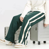 Men's Striped Slit Pants Spring Autumn Straight Wide Leg Trousers High Street Loose Casual Trousers Fashion Men Clothing aidase-shop