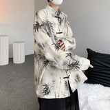 Aidase Art Men Chinese Style Hanfu Tops Traditional Ethnic Kung Fu Trendy Shirt Sunscreen Clothing Bamboo Leaf Pan Button Printing Top aidase-shop