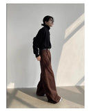 Aidase  Autumn Grey Flowy Baggy Wide Leg Pants for Mens Floor Length Fashion Clothing Loose Casual Dark Brown Trousers aidase-shop