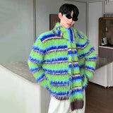 Winter Men's Sweater Niche Design Striped Contrast Color Pullovers Heavy Woolen Scarf Loose Mink Velvet Knitwear aidase-shop