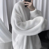 Oversize Sweatshirt Solid Color Lamb Hair O-Neck Long Sleeve Men's Sweatshirt Korean Fashion Loose Hoodies Streetwear Harajuku aidase-shop