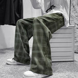 Aidase Autumn Corduroy Pants Men Casual Plaid Straight Pant Male Hip Hop Male Loose Trousers for Man