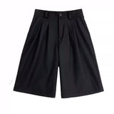 Aidase Spring Summer Loose Casual Soft Black Pleated Shorts for Men Mens with High Waist Short Straight Pants Clothes aidase-shop