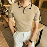 Aidase New Stripe Men Summer Shirt Hot White Print Knit Cotton Short Sleeve Tops Casual Daily Chic Luxury Tees Shirts Male Clothing aidase-shop