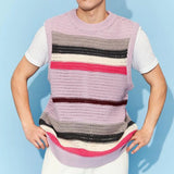 Aidase  Spring New Hollow Stripe Knitwear Sweater Vest 2024 Contrast Color O Neck Casual Tank Tops Korean Fashion Male Sleeveless Tees aidase-shop