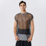 Aidase  Fashion Men Tank Tops Mesh Patchwork Transparent O-neck Sleeveless Casual Vests  Streetwear Sexy Men Clothing 5XL 7 aidase-shop