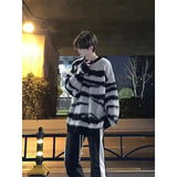 Vintage Pullover Black Red Contrast Striped Sweater Fashion Versatile Knit HIP HOP Mens Clothing High Quality Casual Jumper aidase-shop