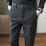 Autumn/Winter New Gray Woolen Pants Men Fashion Casual Sanded Trousers Size 28-36 Slim Suit Pantalon for Men aidase-shop