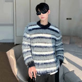 Winter Men's Sweater Niche Design Striped Contrast Color Pullovers Heavy Woolen Scarf Loose Mink Velvet Knitwear aidase-shop