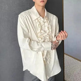 Aidase Men Palace Style Ruffled Long-Sleeved Shirt 2024 New Genderless Medieval Pleated Loose Retro Solid Color Stage Clothing Unisex aidase-shop