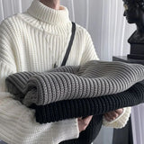 Korean Fashion Turtleneck Sweater Men Streetwear Oversized Knitted Sweaters Men Clothing Trend Sweaters Male Solid Pullover aidase-shop