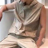 Aidase Men Y2k Functional Multi-Pocket Casual Hooded Vest 2024 New Genderless Fashion Loose Solid Color Sleeveless Tank Top Unisex aidase-shop