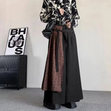 Aidase  Men Double Layer Chinese Calligraphy Splicing Irregular Culottes 2024 New Genderless Waist Strap Loose Wide Leg Pants Unisex aidase-shop