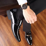 Aidase Social Shoe for Men Pointed Toe Office Patent Leather Bright Upper Dress Shoes Man Footwear Low Price Cheap Clearance Legitimate aidase-shop