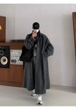 Aidase Autumn Winter Long Warm Grey Black Slouchy Woolen Coat Men Single Breasted Loose Casual Wool Blends Overcoat aidase-shop