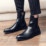 Chelsea Boots Men Boots PU Black Classic Fashion Business Casual Street Personality High Top Slip-On Elegant Short Boots CP030 aidase-shop