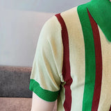 Aidase Casual Slim Stretch Knitted Polo Shirts Men Luxury Striped Patchwork Knitting Tops Summer Short Sleeve Button Lapel Mens T Shirt aidase-shop