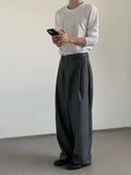 Aidase Grey Casual Suit Pant Men Spring Summer Solid Color Baggy Fold Straight Wide Leg Pants Male Japanese Fashion Vintage Trousers aidase-shop