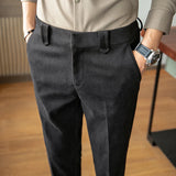 Autumn/Winter New Gray Woolen Pants Men Fashion Casual Sanded Trousers Size 28-36 Slim Suit Pantalon for Men aidase-shop