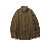 Aidase Spring Japanese Retro Brown Striped Shirts for Men and Women Loose Long-sleeved Pocket Button Lapels Casual Men Shirt Jackets aidase-shop