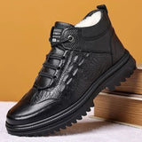 Aidase Snow Boots for Men Black High Top Lace Up Leather Winter Shoes Man Waterproof Casual Fashion Footwear Quality Fleece New in Fur aidase-shop