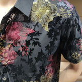 Aidase Mens Embroidery Transparent Shirt 2024 Summer Sexy Lace Shirt For Male See Through Mesh Shirt Club Party Prom Chemise Homme 98kg