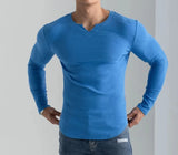 =Aidase Men Summer Slim Fit Fashion Long Sleeved Top Fitness Motion Hip Hop Streetwear Running And Fitness V Neck Trend Top aidase-shop