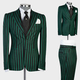 =Aidase Men's Suit 3 Pieces Blazer Vest Pants Peaked Lapel Single Breasted Tuxedo Wedding Groom Pinstripes Formal Tailored Costume Homme aidase-shop