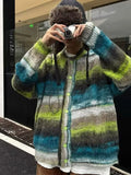 Aidase Man Clothes Tie Dye Vest Fleeced Knitted Sweaters for Men Striped Waistcoat Green Sleeveless V Neck Thick Winter Aesthetic Meme aidase-shop