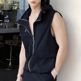 Aidase Men Y2k Functional Multi-Pocket Casual Hooded Vest 2024 New Genderless Fashion Loose Solid Color Sleeveless Tank Top Unisex aidase-shop