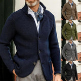 Mens Stand Collar Knitted Coat Long Sleeve Sweater Cardigan Jacket Solid Thick Warm Casual Cardigan Knitting Sweatercoat