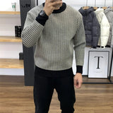 Korean Fashion Sweaters Slim Fit Autumn Winter Pullover Jumpers Men Crew Sweaters Warm Tops Men Casual Clothes Slim Fit aidase-shop