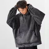 Aidase Denim Hooded Jacket Men Women Convex Turtle Shell Pattern Loose Casual Vintage Sweatshirt Coat Street Washed Denim Pullovers New aidase-shop