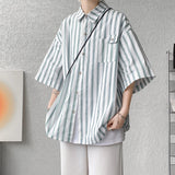 Aidase Half Sleeve Shirts Men Casual Stripe Shirts Streetwear Oversize Blouses Single Breasted Male Clothing Harajuku Summer aidase-shop