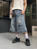 Aidase Men Graffiti Denim Jeans Shorts Women Vintage Cartoon Print Straight Wide Leg Shorts High Street Oversize Kneen Length Pants aidase-shop