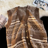 Aidase Autumn Winter V-neck Thicken Printed Knitted Vest Men's Loose Casual High Street Sleeveless Sweaters Vests Men Tops Male Clothes aidase-shop