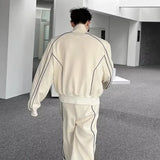 Aidase Japanese Atmosphere Outfit Casual Sports Suit for Men Korean Style Spliced Reflective Jacket Loose Stripes Wide-leg Sweatpants aidase-shop