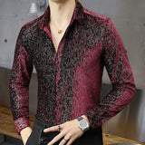 Aidase Shiny Shirt Men Fancy Shirt Men Long Sleeve Shirt Ropa De Hombre Camisa Social Masculina Manga Longa Dark Red Ropa Hombre Casual aidase-shop