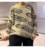 Korea Fashion Sweatercoat Round Neck Knit Shirt Men's Sweater Street Letter Printed Harajuku Tops Baggy Male Pullovers Shirt aidase-shop