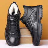 Aidase Snow Boots for Men Black High Top Lace Up Leather Winter Shoes Man Waterproof Casual Fashion Footwear Quality Fleece New in Fur aidase-shop